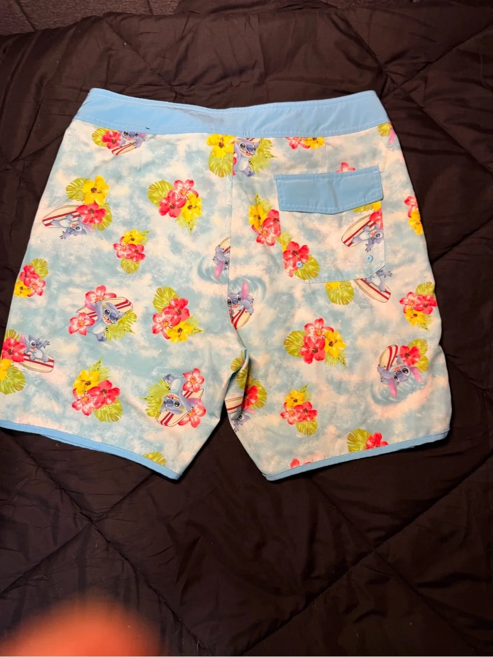 Disney Lilos and Stitch Light Blue Tropical Floral Men’s Swim Trunks